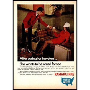 1972 Ramada Inns Hotel Vintage Print Ad Airline Stewardess Sexy Legs Wall Art